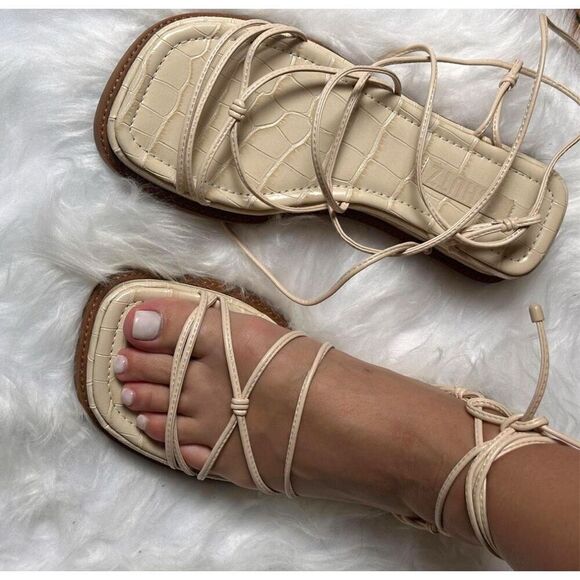 SCHUTZ nwt athena gladiator platform  lace up croc flats sandals- shoes sz 10 - Picture 2 of 5